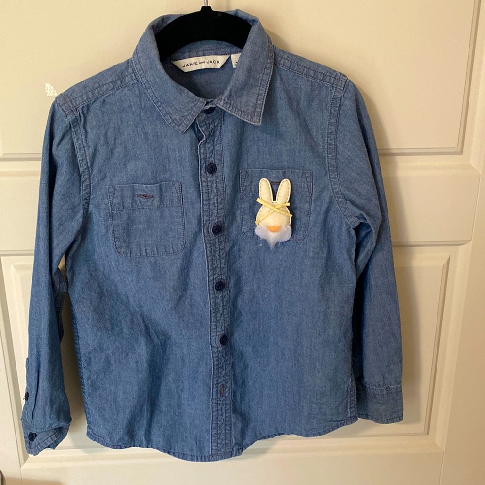 Janie and Jack button down Jean shirt with detachable bunny